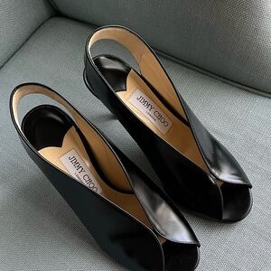 Jimmy Choo like new worn twice black leather slingback pumps 3.5 inch heel